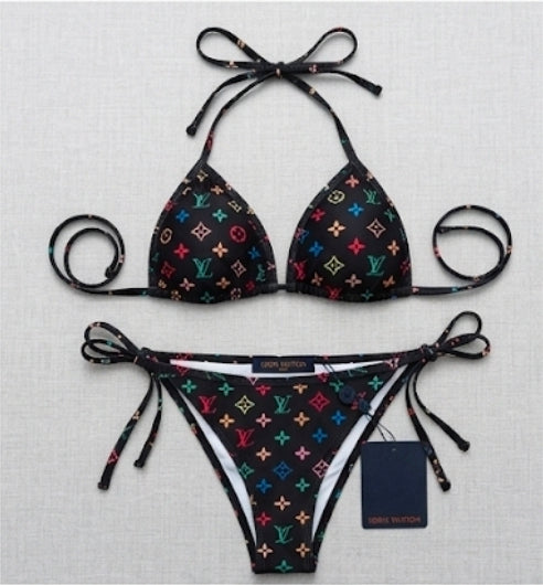 Louis Vuitton iconic triangle top 2pc bikini rainbow monogram