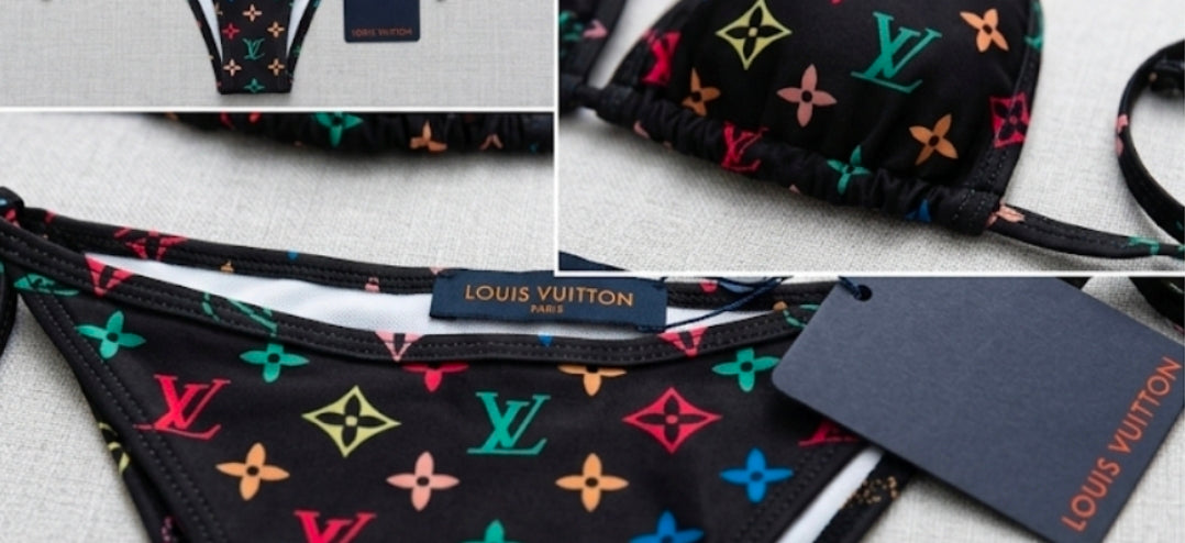Louis Vuitton iconic triangle top 2pc bikini rainbow monogram