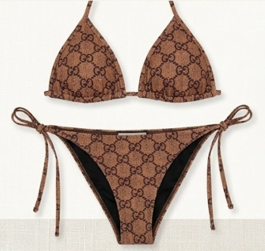 Gucci monogram triangle style bikini in toffee brown sz M
