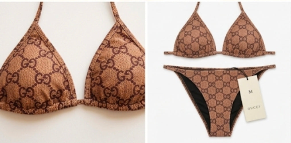 Gucci monogram triangle style bikini in toffee brown sz M