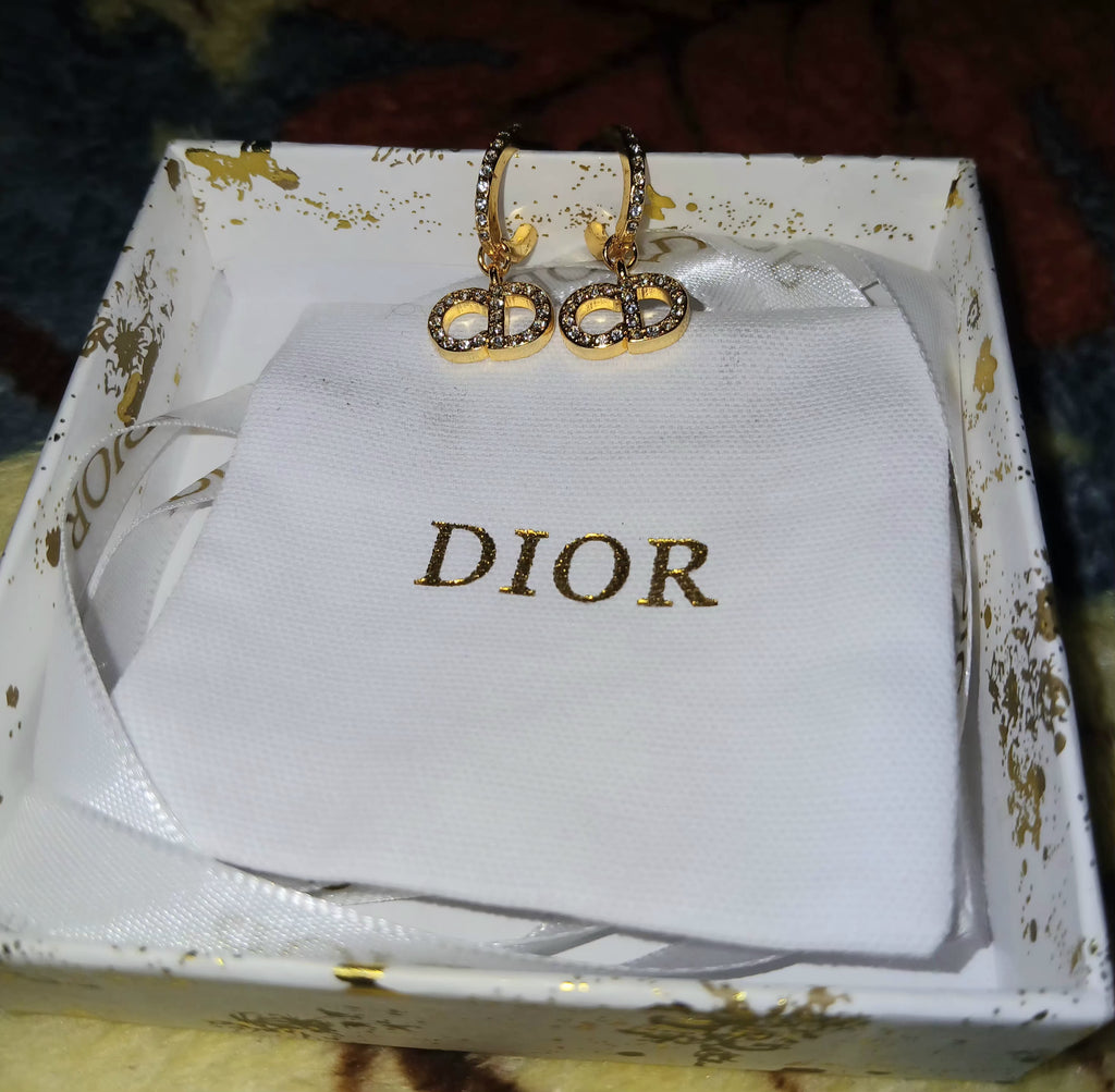 Dior fold tone logo fashion earrings