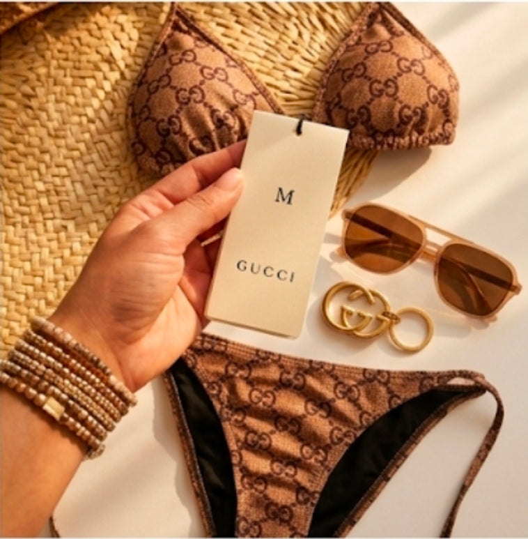 Gucci monogram triangle style bikini in toffee brown sz M