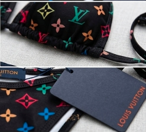 Louis Vuitton iconic triangle top 2pc bikini rainbow monogram