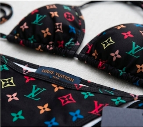 Louis Vuitton iconic triangle top 2pc bikini rainbow monogram