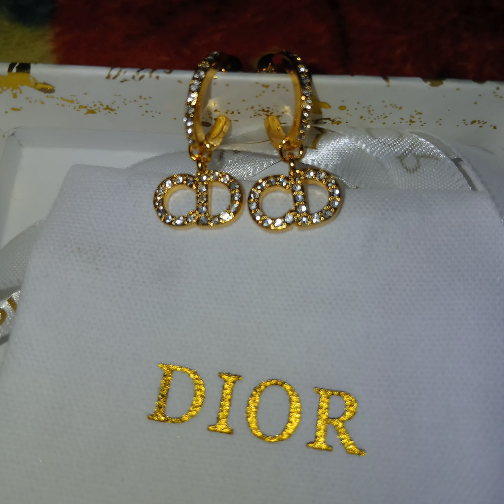 Dior fold tone logo fashion earrings