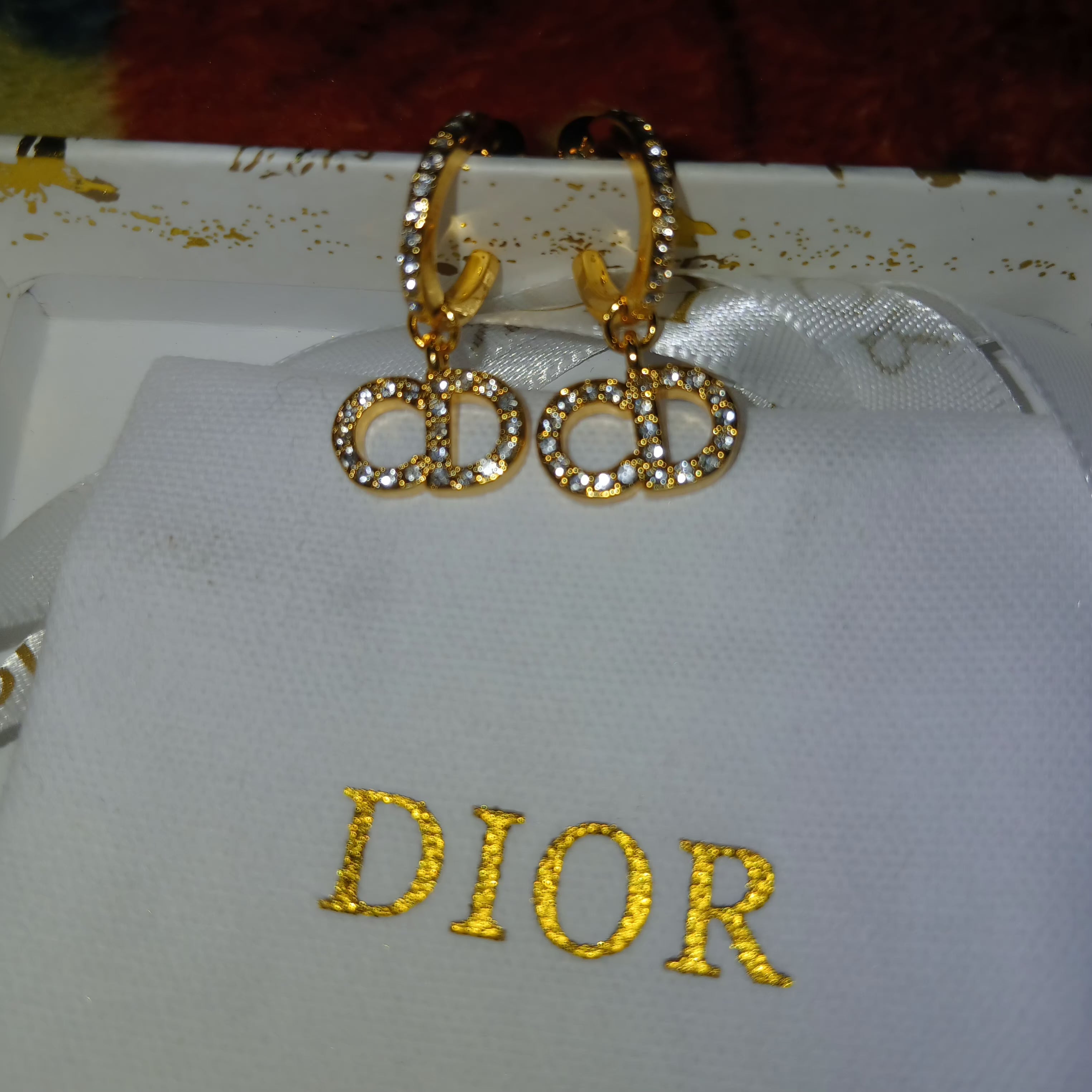 Dior fold tone logo fashion earrings